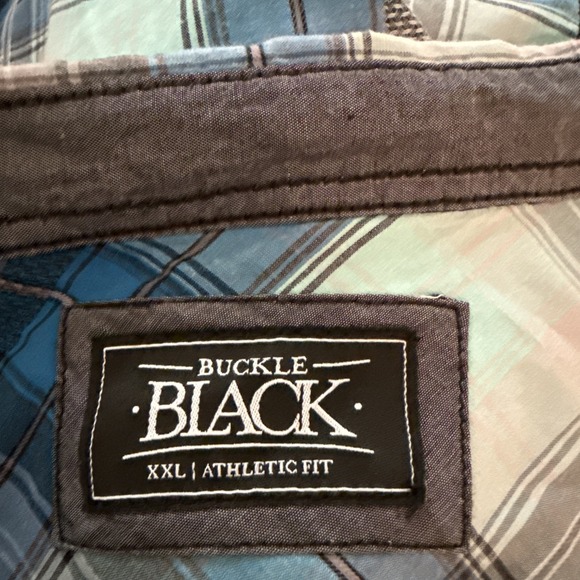BKE Buckle Black Blue Gray Shirt Mens Plaid Western Snap XXL Athletic Fit - Picture 3 of 12